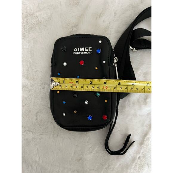 Aimee Kestenberg Womens Leather Jeweled Camera Crossbody Shoulder Handbag Black - Picture 8 of 9